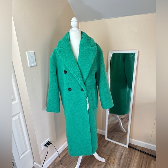 Zara Fax Fur Mint Lime Green Pand Long Tench Coalt - XS - Picture 1 of 15